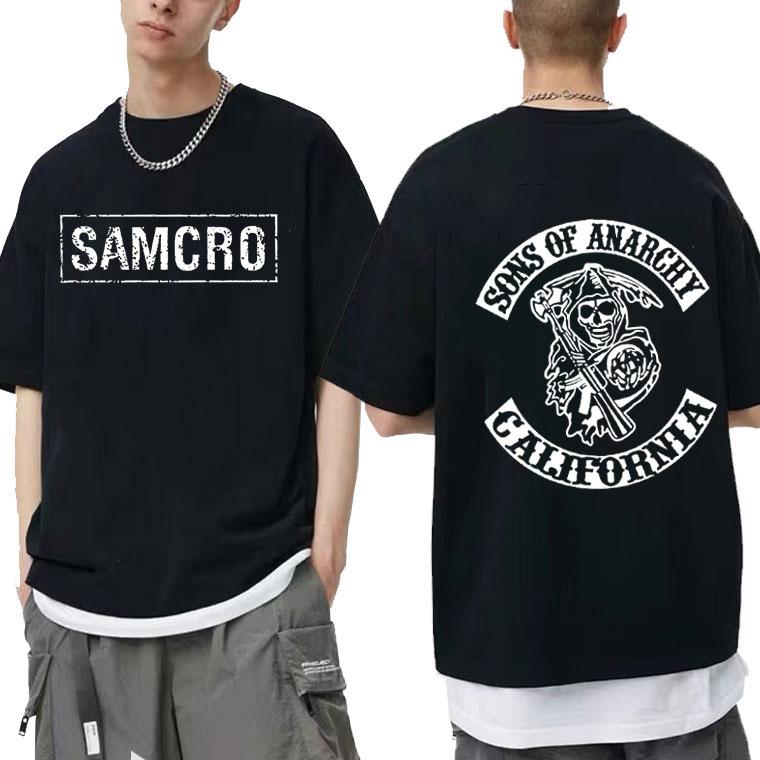 The second face a man Sons of Anarchy SAMCRO Dubbelzijdig Print T-shirt Mannen Womnen Mode Hip Hop Rock Tees Korte Mouw Zomer Katoenen T shirts Tops