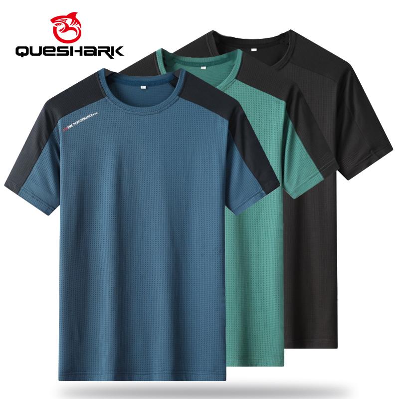 Queshark (L-8XL) Ijs Zijde Sneldrogende Korte Mouwen Mannen Sport T-shirt Camping Wandelen Vissen T-shirt Heren Halve Mouwen Fitness Tops