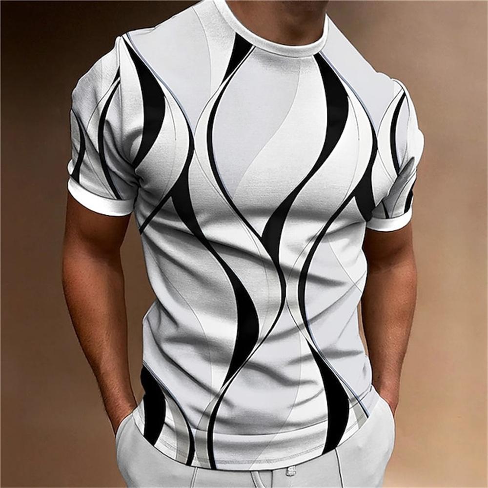 ETST 07 Heren T-shirt 3D Gestreepte Print Sweatshirt Tops Zomer O Hals Casual Korte Mouw Mannelijke Slim Fit Kleding Goedkope Kleding