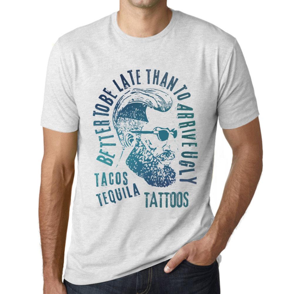 Ultrabasic Vintage T-shirt voor heren, grafisch T-shirt, taco's, tequila en tatoeages vintage wit