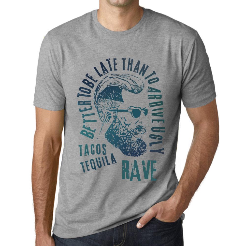 Ultrabasic Heren Vintage T-shirt Grafisch T-shirt Tacos, Tequila en Rave Grey Marl