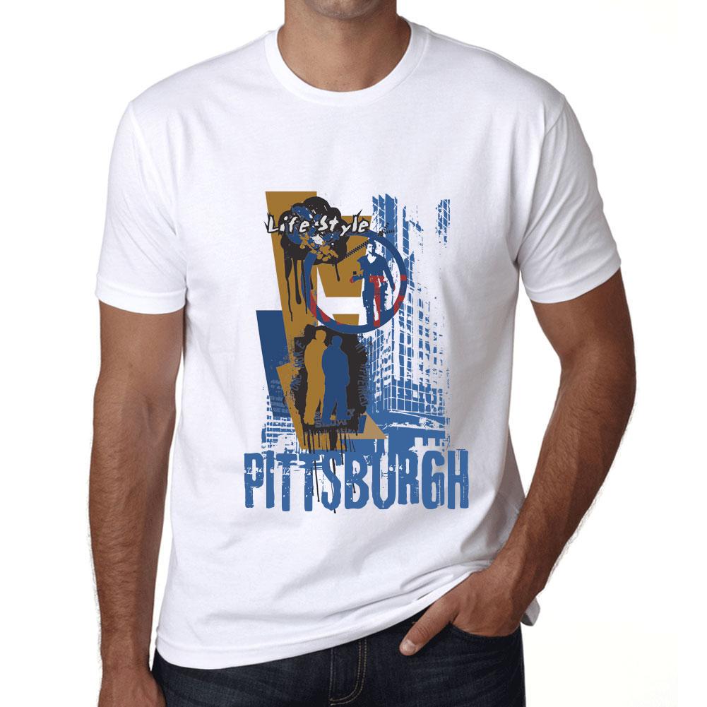 Ultrabasic Vintage T-shirt voor heren Grafisch T-shirt Pittsburgh Lifestyle Wit