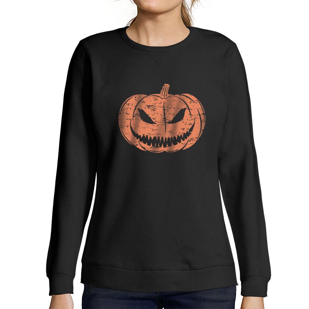 Ultrabasic Dames Grafisch T-shirt Sweatshirt Pompoen Gezicht T-shirt Schattig Casual Herfst Halloween Tee Tops Diepzwart