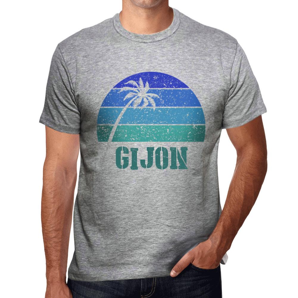 Ultrabasic Vintage T-shirt voor heren, grafisch T-shirt GIJON Sunset grijs gemêleerd