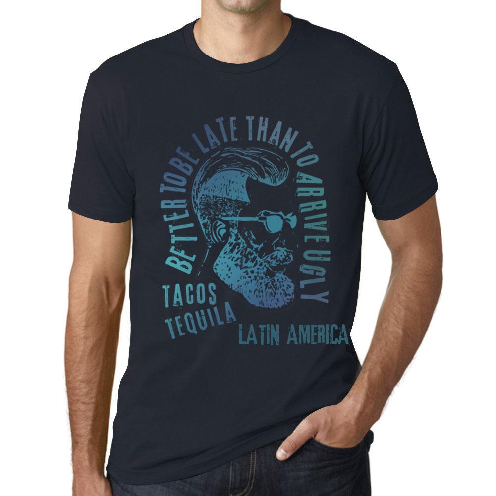 Ultrabasic Vintage T-shirt voor heren Grafisch T-shirt Tacos, Tequila en Latijns-Amerika Marine