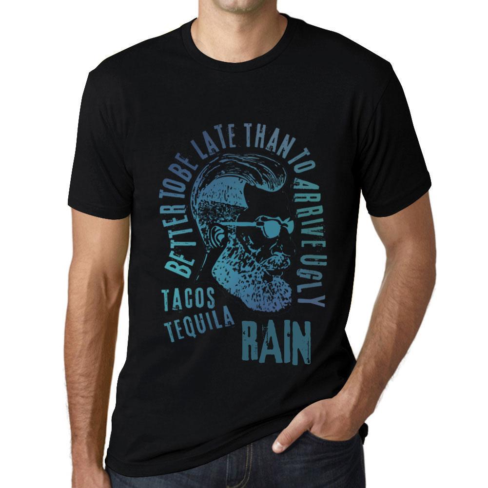 Ultrabasic Heren Vintage T-shirt Grafisch T-shirt Tacos, Tequila en REGEN Diepzwart