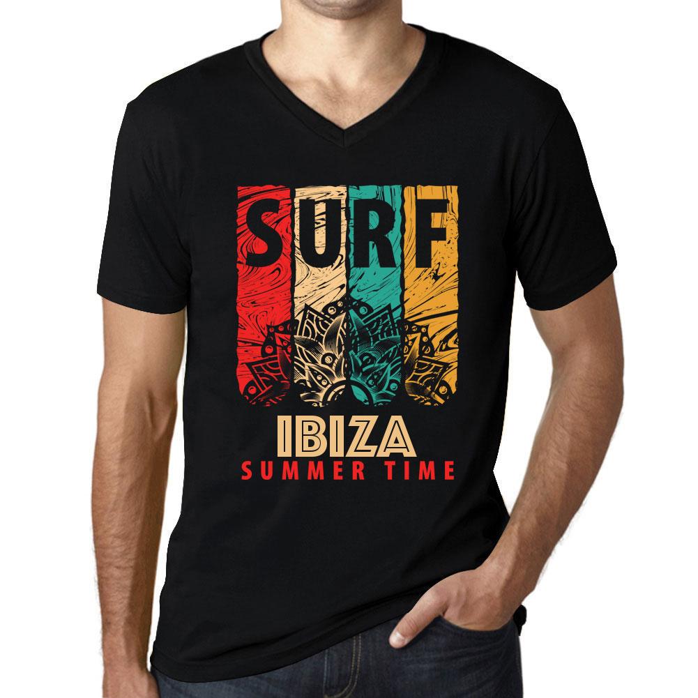 Ultrabasic Heren Vintage T-shirt Grafisch T-shirt V-hals Surf Zomertijd IBIZA Diepzwart