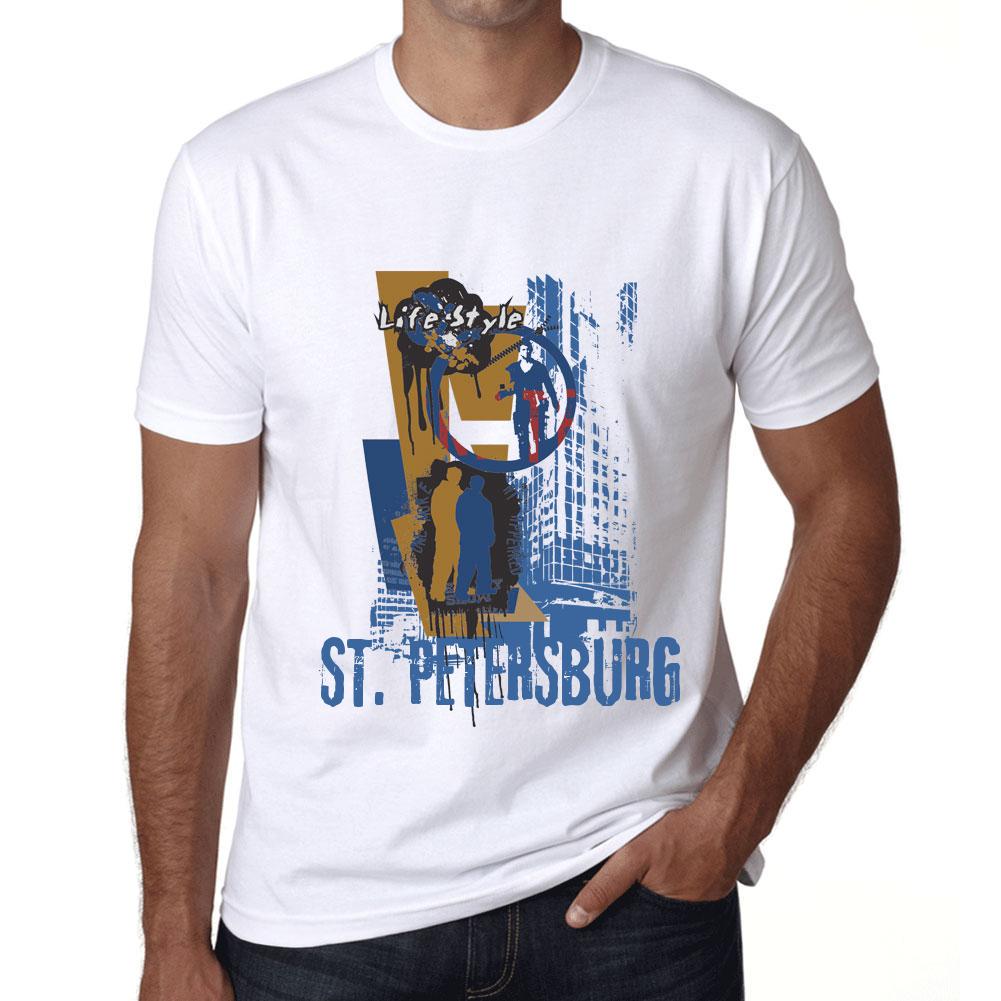 Ultrabasic Vintage T-shirt voor heren Grafische T-shirt ST. Petersburgse levensstijl wit