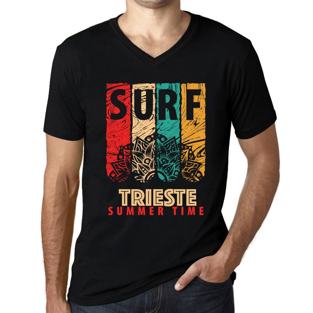 Ultrabasic Heren Vintage T-shirt Grafisch T-shirt V-hals Surf Zomertijd TRIESTE Diep Zwart