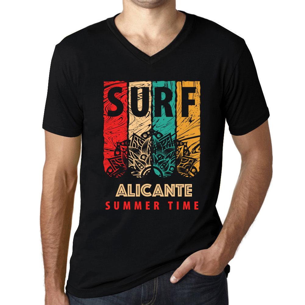 Ultrabasic Vintage T-shirt voor heren Grafisch T-shirt V-hals Surf Zomertijd ALICANTE Diepzwart