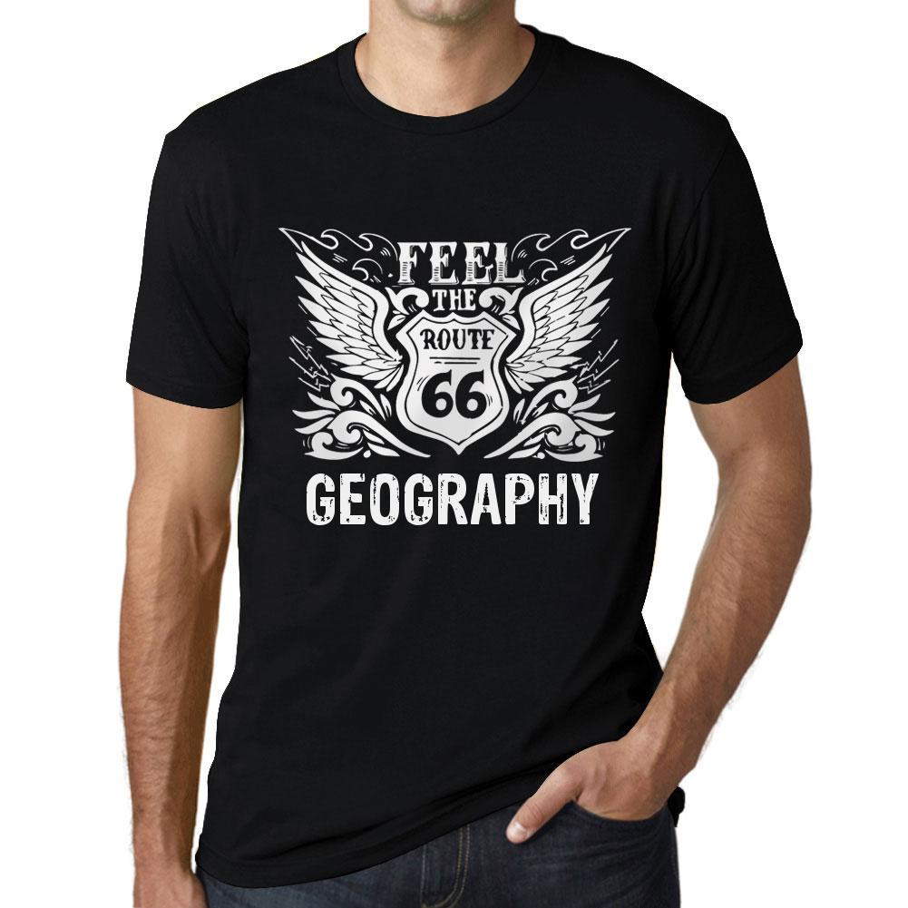 Ultrabasic Heren Vintage T-shirt Grafische T-shirt Voel de geografie Diepzwarte witte tekst