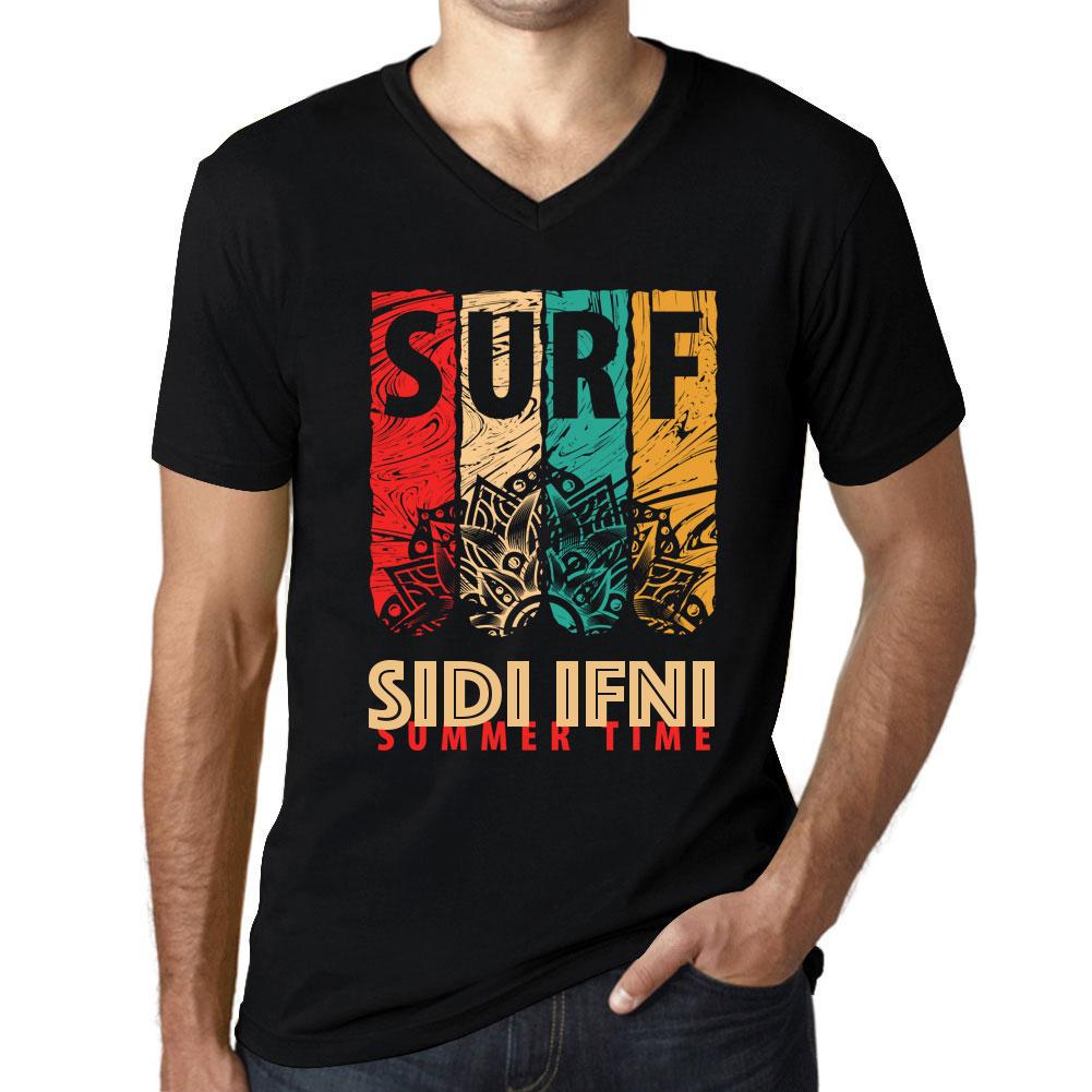 Ultrabasic Heren Vintage T-shirt Grafisch T-shirt V-hals Surf Zomertijd SIDI IFNI Diepzwart