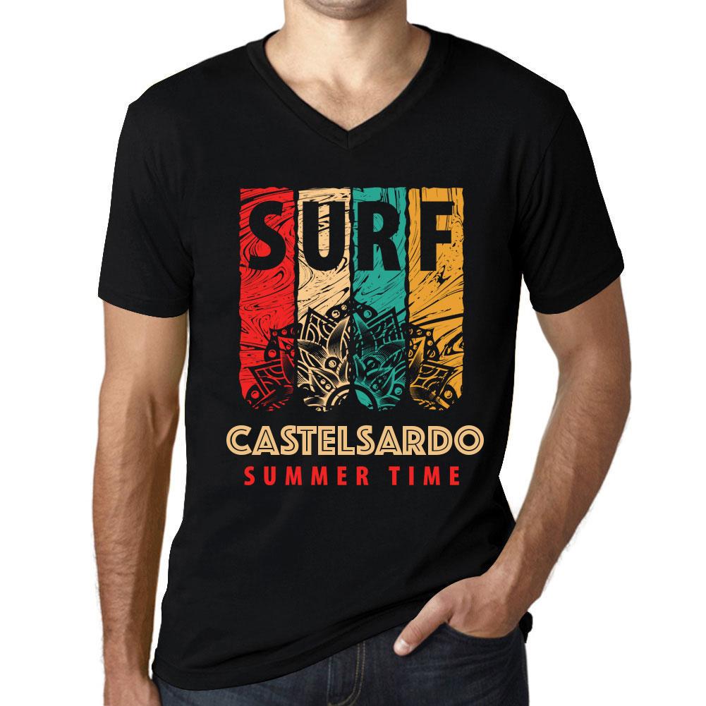 Ultrabasic Heren Vintage T-shirt Grafisch T-shirt V-hals Surf Zomertijd CASTELSARDO Diepzwart