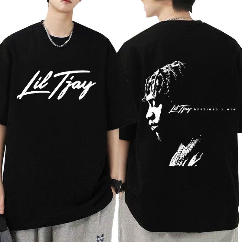 TENJINGE Trendy Rapper Lil Tjay Destined 2 Win Muziekalbum Print T-shirt Heren Dames Katoenen T-shirt Mode Oversized Hip Hop T-shirts Streetwear