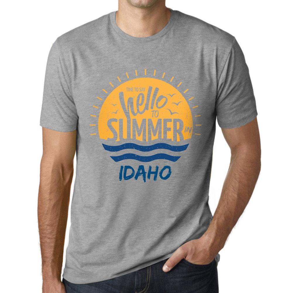 Ultrabasic Vintage T-shirt voor heren, grafisch T-shirt Tijd om hallo te zeggen tegen de zomer in Idaho Grey Marl