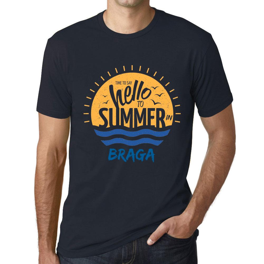 Ultrabasic Vintage T-shirt voor heren, grafisch T-shirt Tijd om hallo te zeggen tegen de zomer in Braga Navy