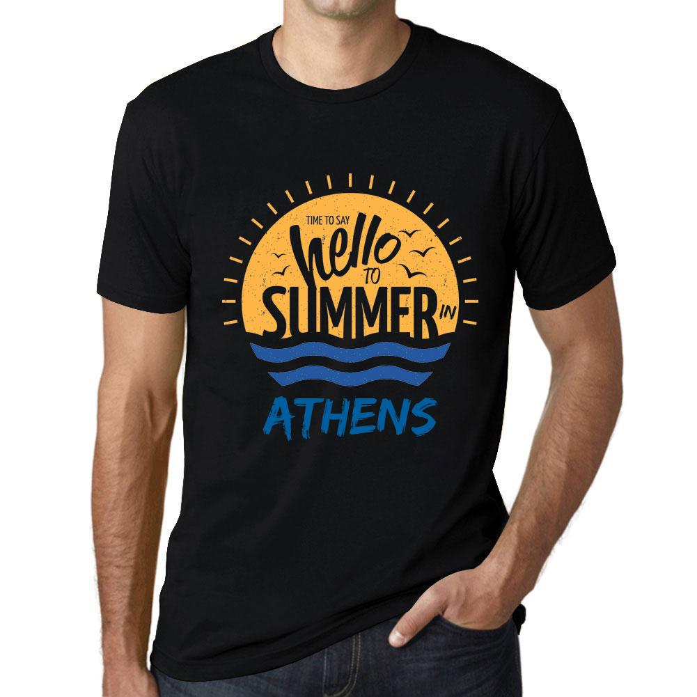 Ultrabasic Vintage T-shirt voor heren, grafisch T-shirt Tijd om hallo te zeggen tegen de zomer in Athene, diepzwart