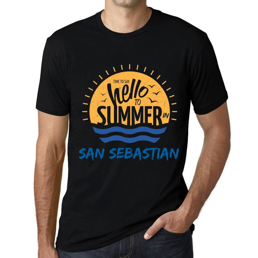 Ultrabasic Vintage T-shirt voor heren, grafisch T-shirt Tijd om hallo te zeggen tegen de zomer in SAN Sebastian Deep Black