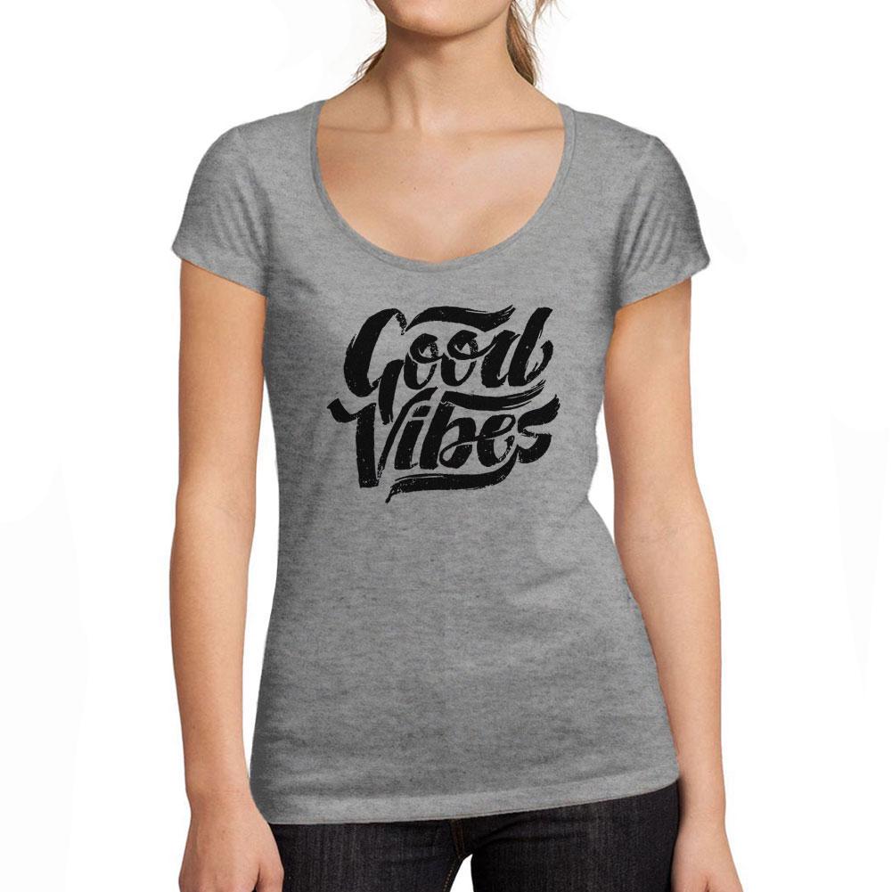 Ultrabasic  T-shirt Femme col Rond Decollete Good Vibes Imprimees Noir Profond Lettres