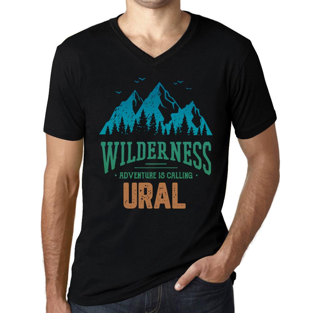 Ultrabasic Heren Vintage T-shirt Grafisch T-shirt V-hals Wildernis Ural Diep Zwart