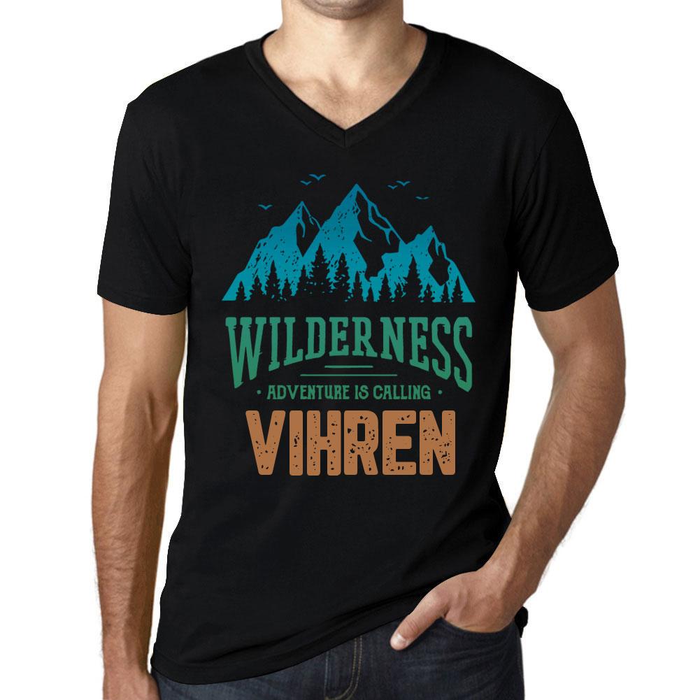 Ultrabasic Heren Vintage T-shirt Grafisch T-shirt V-hals Wildernis VIHREN Diep Zwart