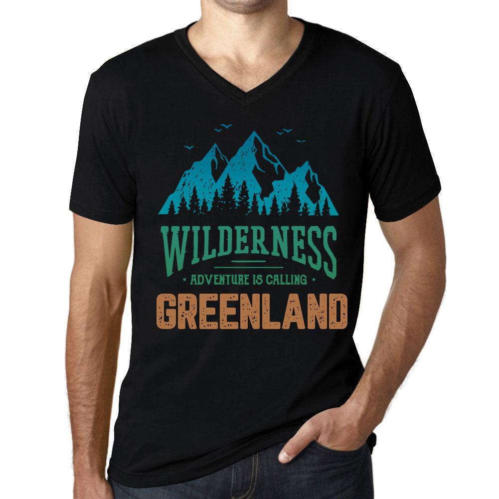 Ultrabasic Heren Vintage T-shirt Grafisch T-shirt V-hals Wildernis Groenland Diep Zwart