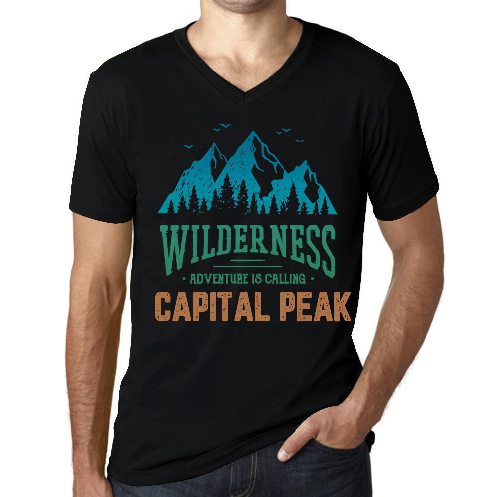 Ultrabasic Heren Vintage T-shirt Grafisch T-shirt V-hals Wilderness Capital Peak Diep Zwart