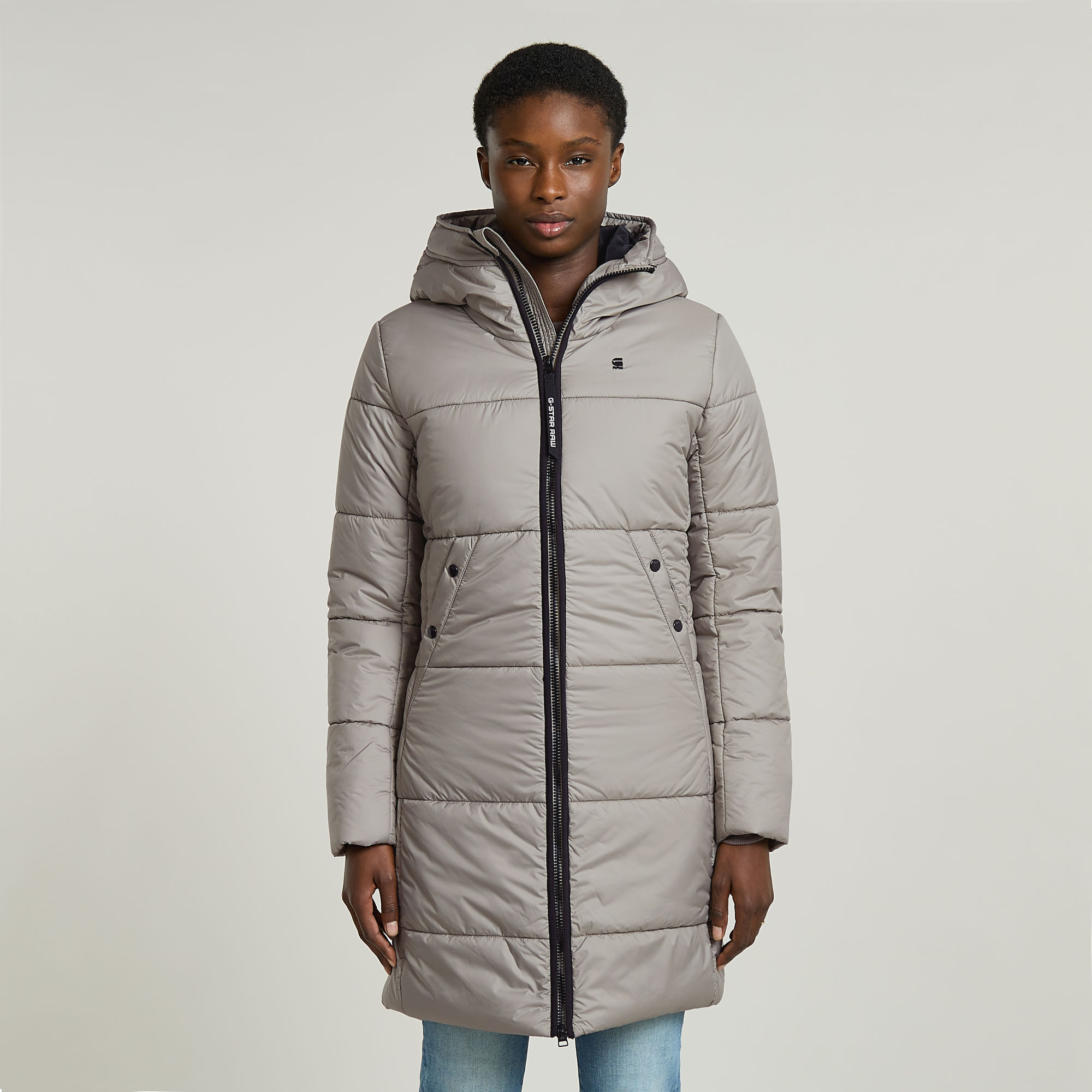 G-Star RAW Whistler Quilted Slim Lange Jas Met Capuchon - Beige - Dames