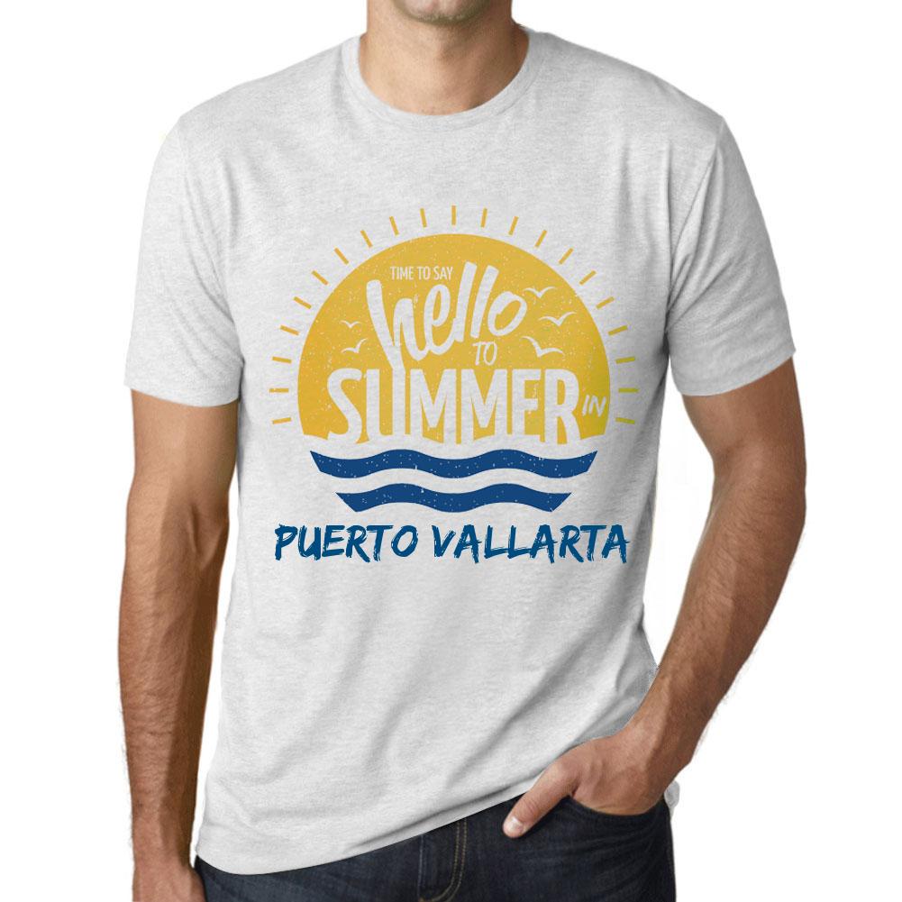 Ultrabasic Vintage T-shirt voor heren, grafisch T-shirt Tijd om hallo te zeggen tegen de zomer in Puerto Vallarta Vintage White