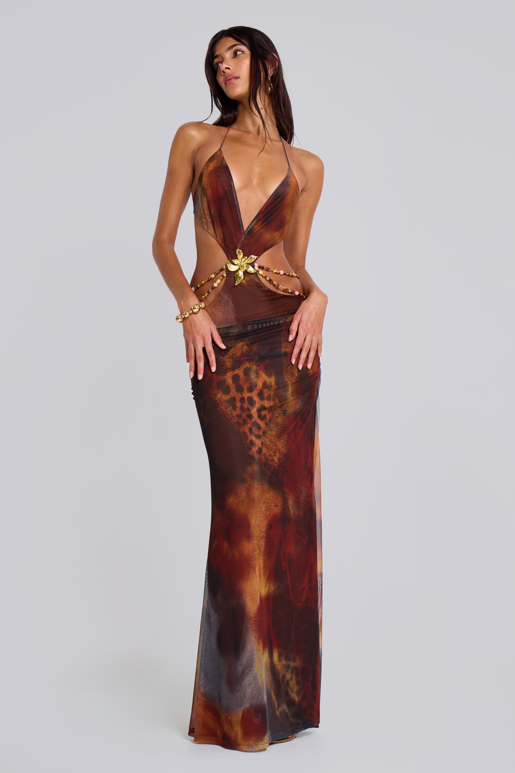 Jaded London Vida Backless Maxi Dress in Whiskey