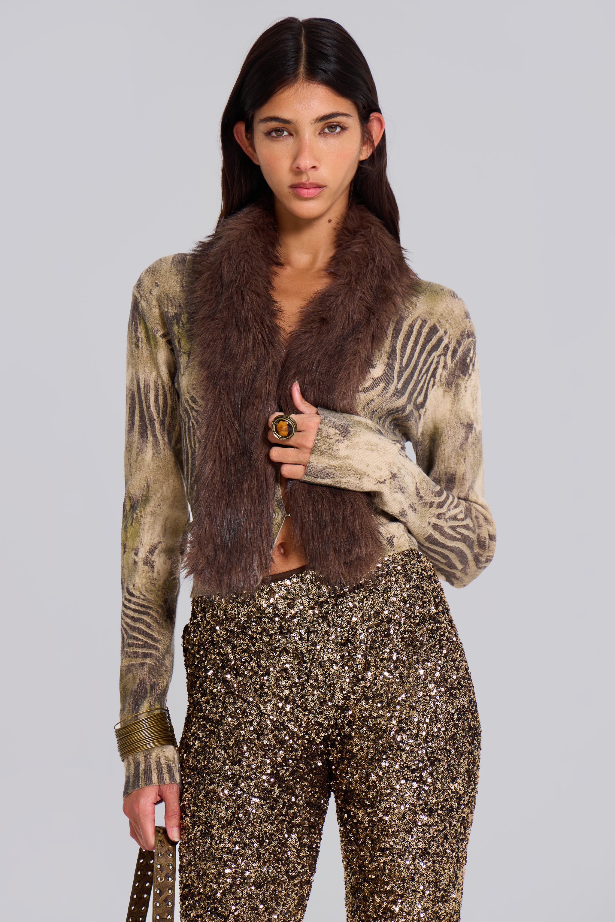 Jaded London Tana Fur Trim Cardigan