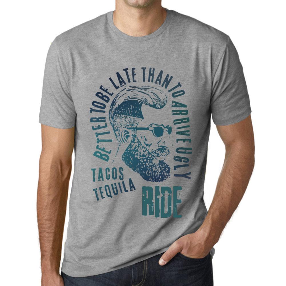 Ultrabasic Vintage T-shirt voor heren, grafisch T-shirt, taco's, tequila en rit grijs gemêleerd