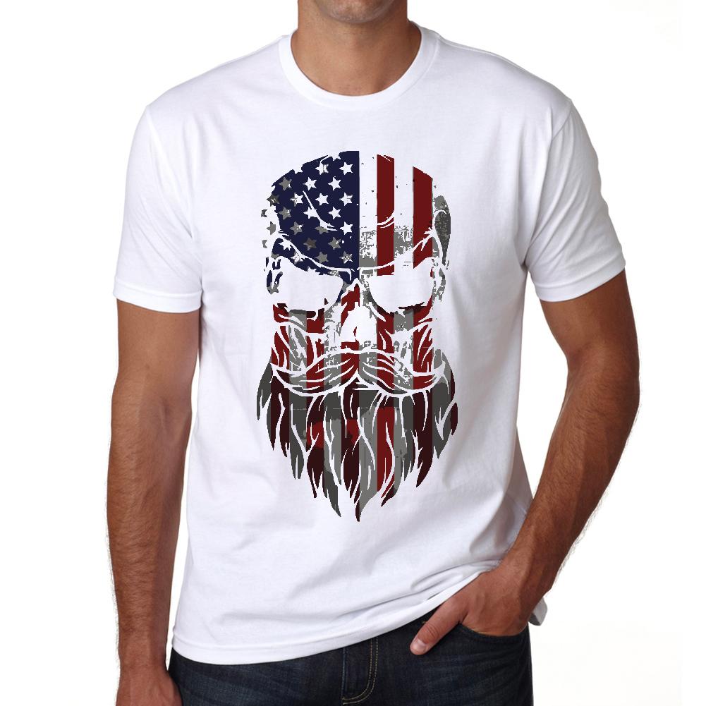 Ultrabasic Heren T-shirt - Bebaarde schedel - Patriottisch shirt met Amerikaanse vlag