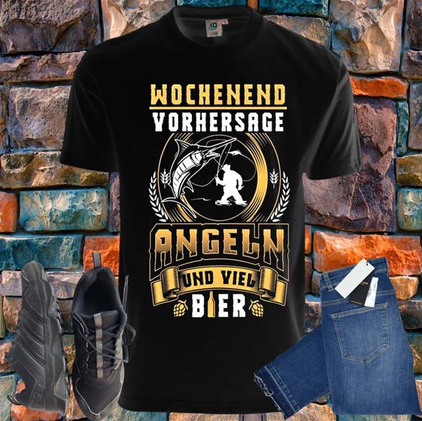 Shirtbude Hobby Beruf Angeln und Bier Wochenende Print Spruch Tshirt