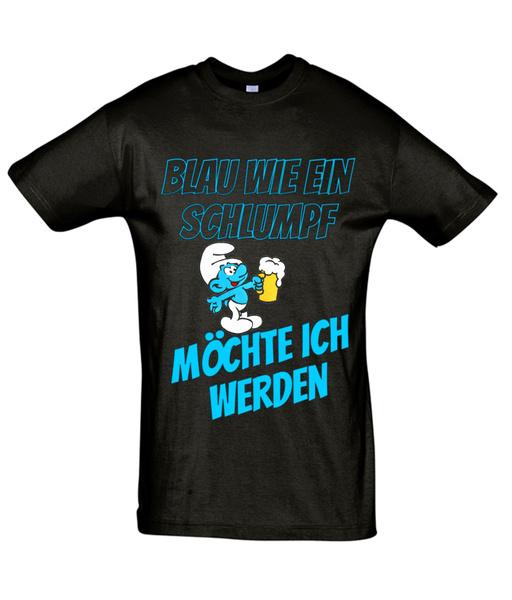 Shirtbude schlumpf blau bier alkohol spruch print tshirt