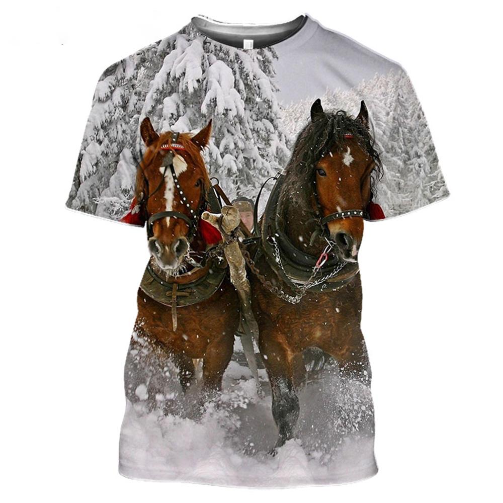 ETST WENDY 05 Heren T-shirts Stevige Sneeuwpaarden Anime Paarden Dieren Dames Shirt Casual T-shirt Truien Korte Mouw Grote Kleding