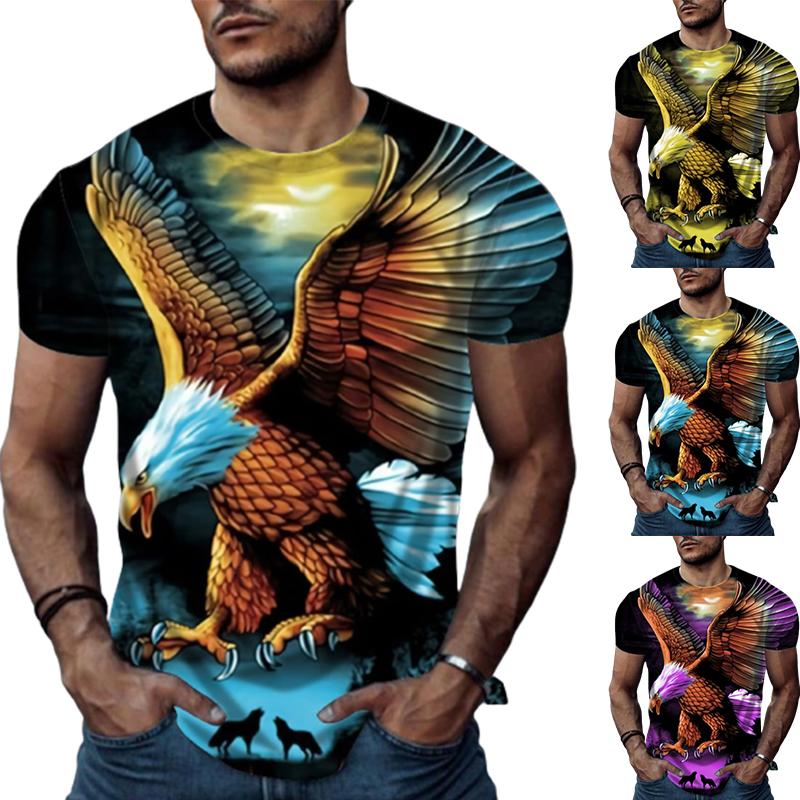 Happy Show Nieuwe zomer herenmode T-shirt persoonlijkheid veelkleurige Eagle bedrukte heren T-shirt top