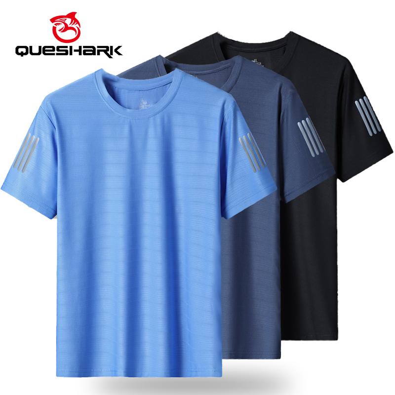 Queshark (L-8XL)Mannen Ijs Zijde Sneldrogend Sport T-shirt Camping Wandelen Vissen Shirt Ronde Hals Fitness Running Gym Tops BB661