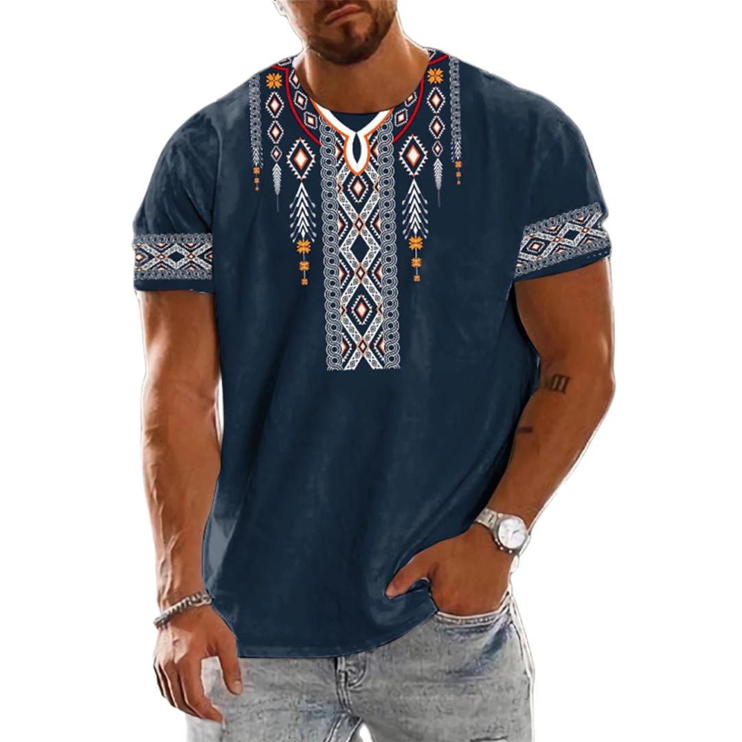 Kukebang Vintage Etnische T-shirt 3D Print Kleding O-hals Mannen Tops Oversized Korte Mouw Tee Zomer Losse Mannelijke Streetwear Herenkleding S