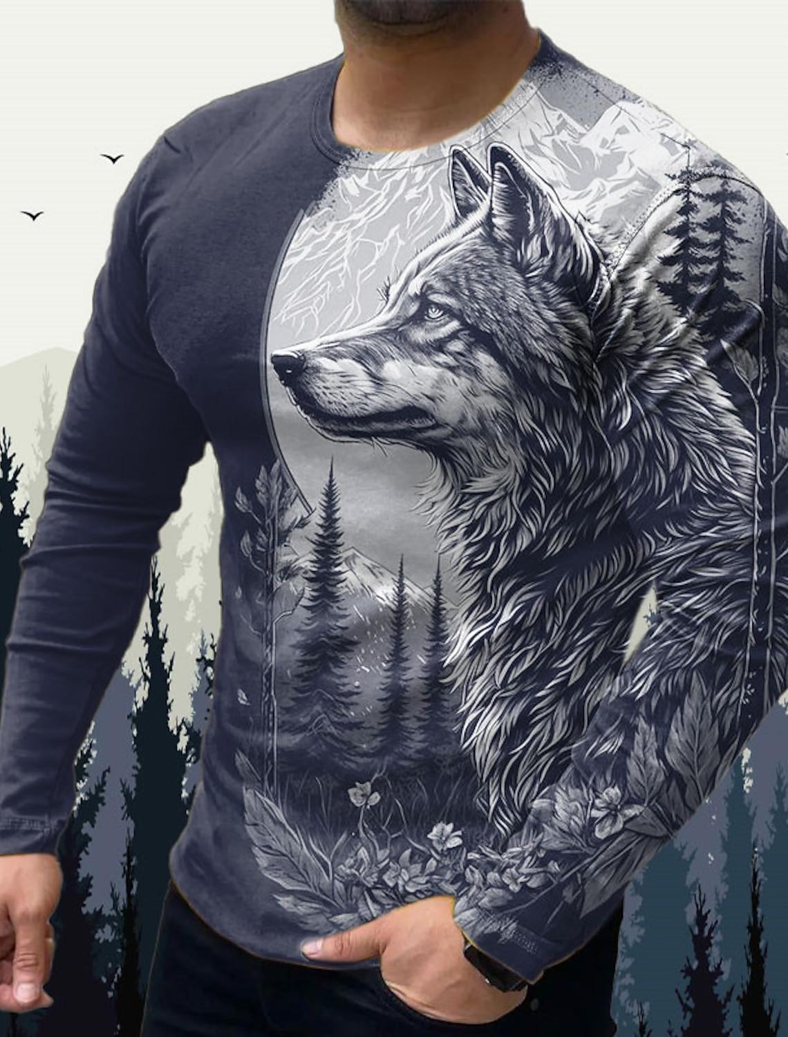 Bobby3 Heren T-shirts Vintage Animal Wolf Lange Mouw Tops Herfst Sweatshirt Grafische Casual Hip Hop Mode Kleding O-hals T-shirts