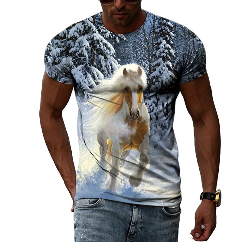 ETST 05 Zomer Mode Grafische Dier Paard T-shirts Voor Mannen Casual 3D Print Tee Hip Hop Harajuku Persoonlijkheid Ronde Hals Korte mouw