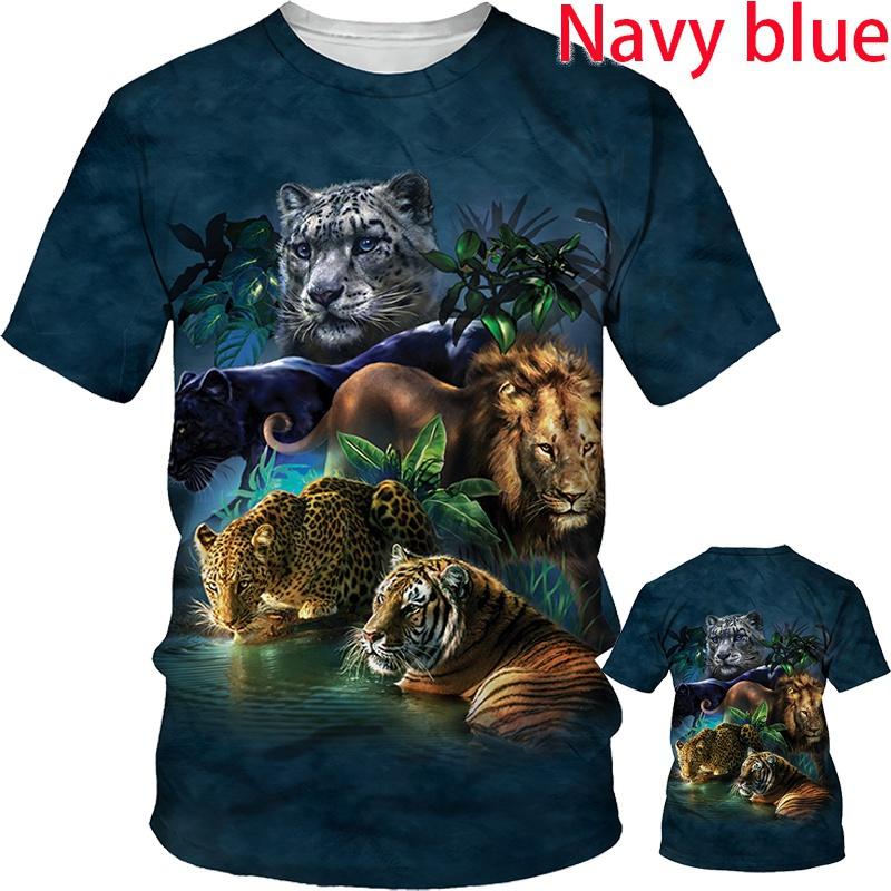 ETST 05 Cool Lion Tiger 3D-geprint paar T-shirt Unisex zomermode dier korte tops