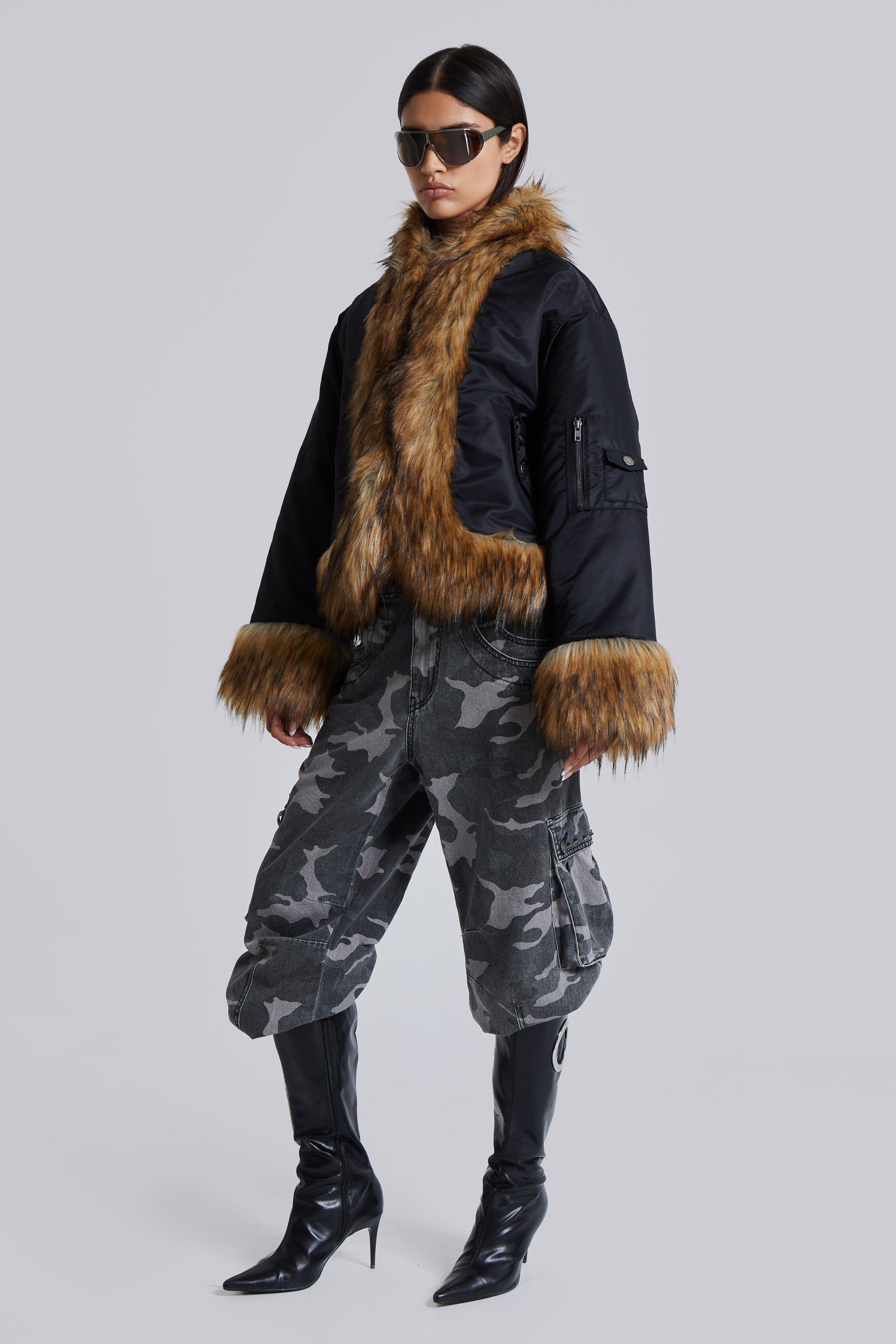 Jaded London Evren Faux Fur Bomber Jacket