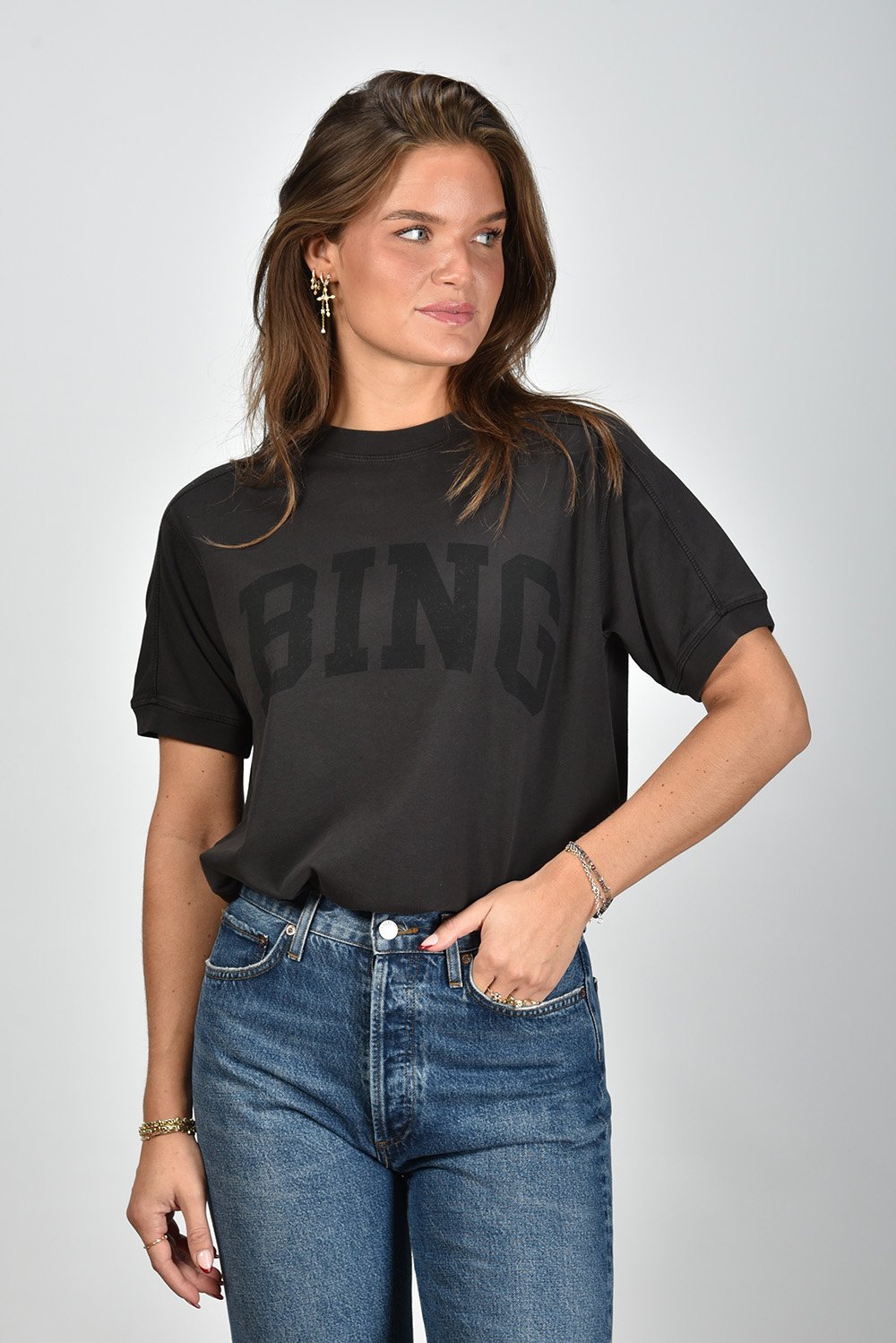 Anine Bing t-shirt Jaylin met logo-opdruk zwart