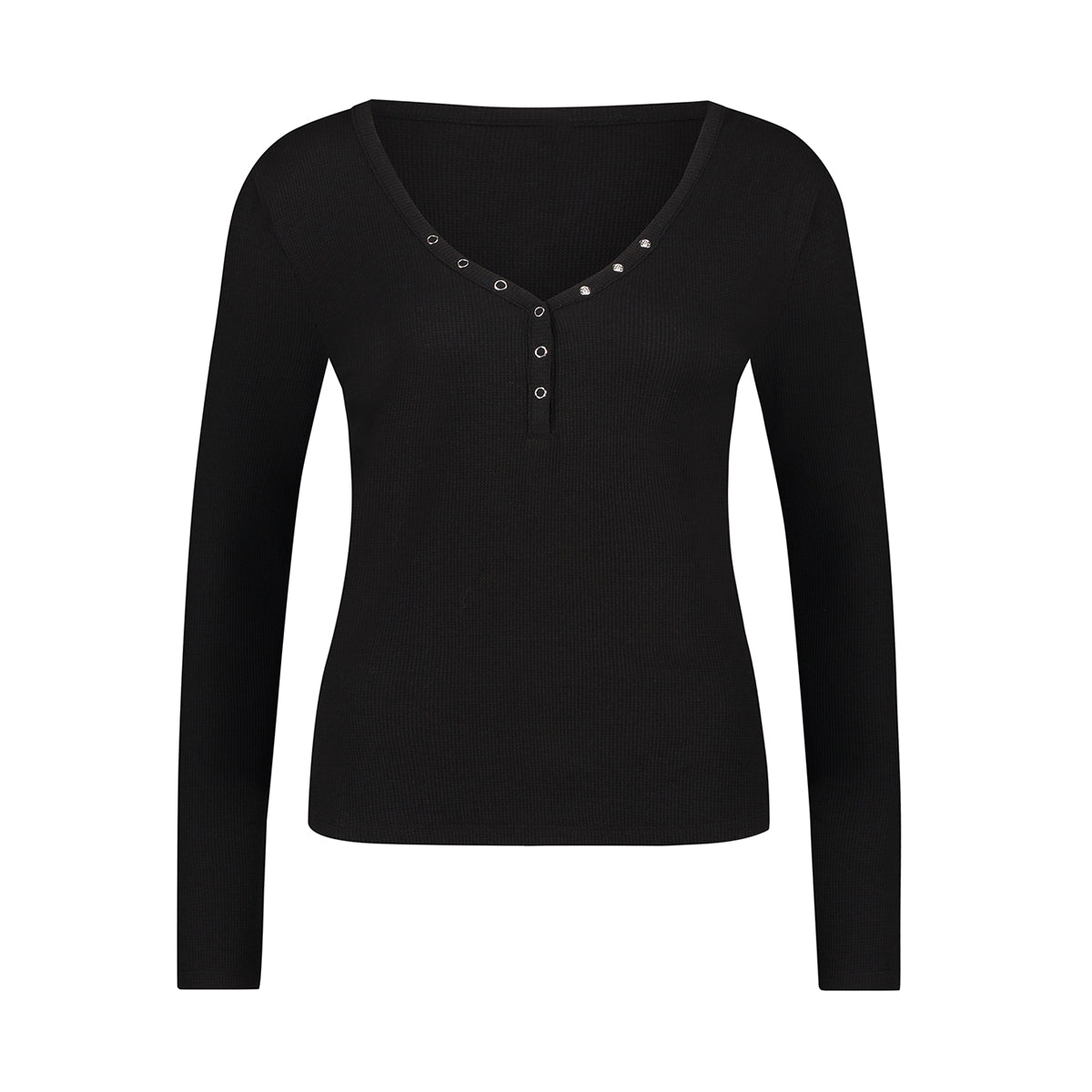 Hunkemöller Wafel Henley blouse, zwart