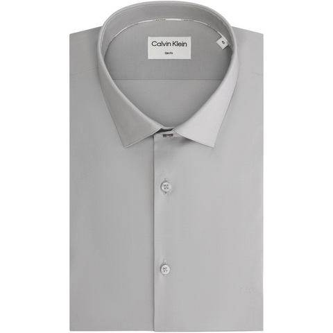 Calvin Klein Businessoverhemd POPLIN STRETCH SLIM SHIRT met kent-kraag, logo-print op borsthoogte