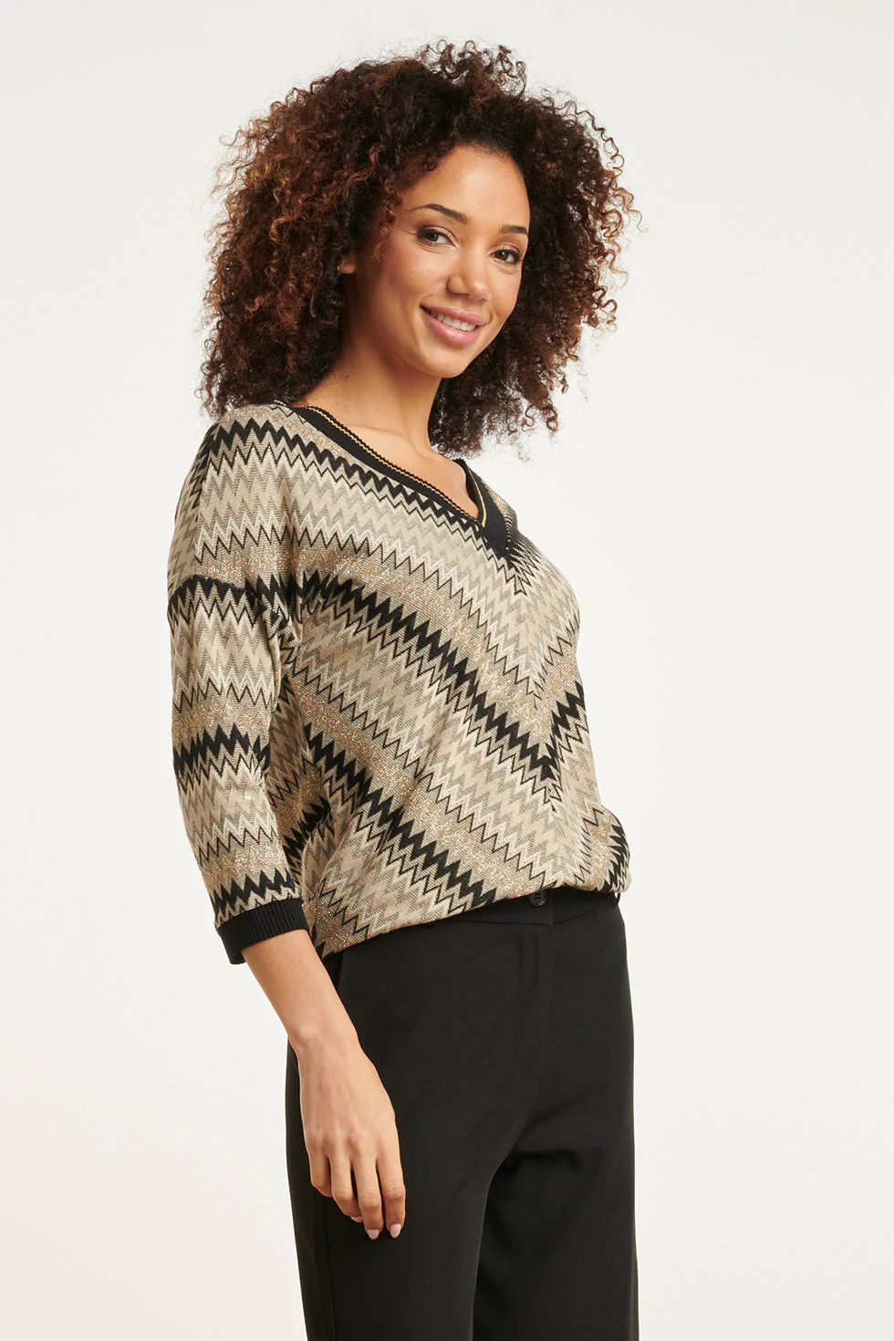 Smashed Lemon 24812 zwart en zand zigzag top