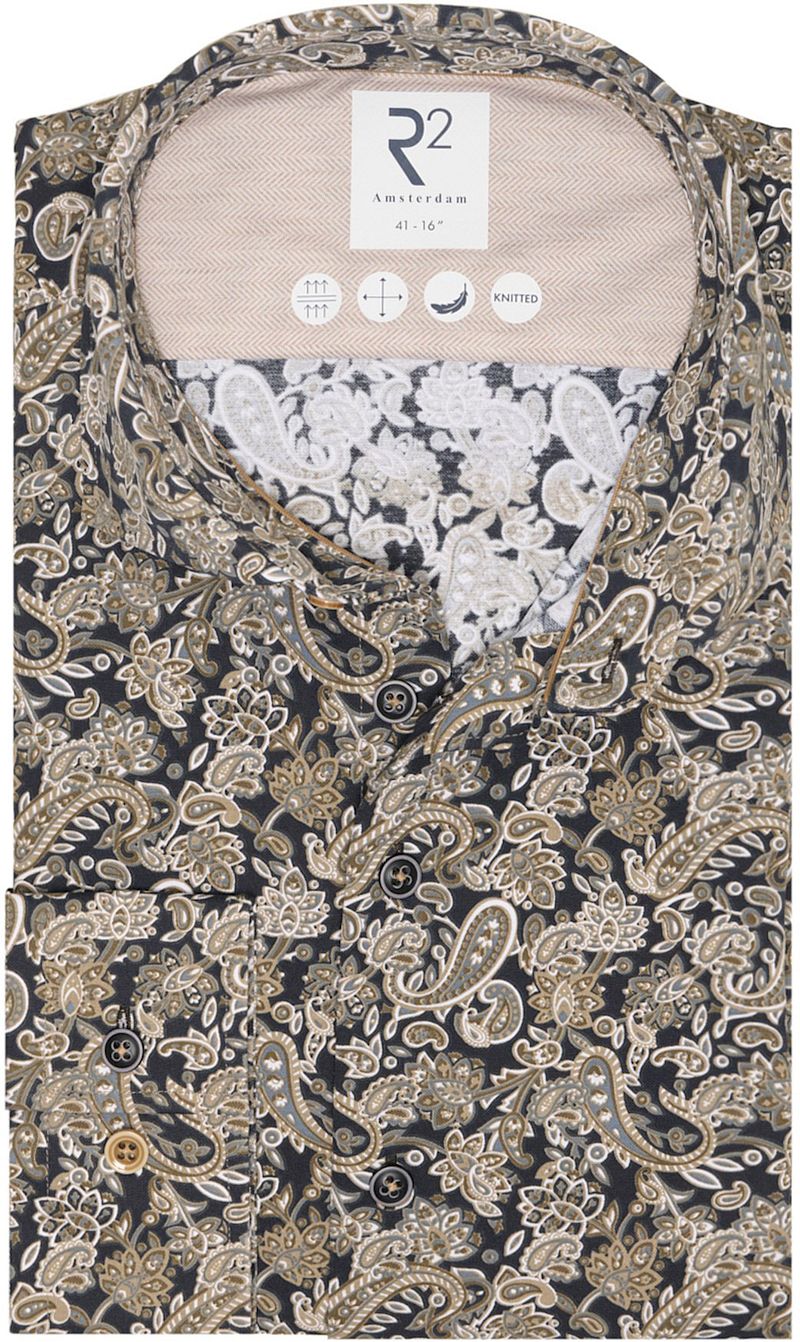 R2 Amsterdam R2 Overhemd Knitted Paisley Beige