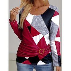 Light in the box Dames T-shirt Dagelijks Casual Lange mouw Rood Herfst Winter