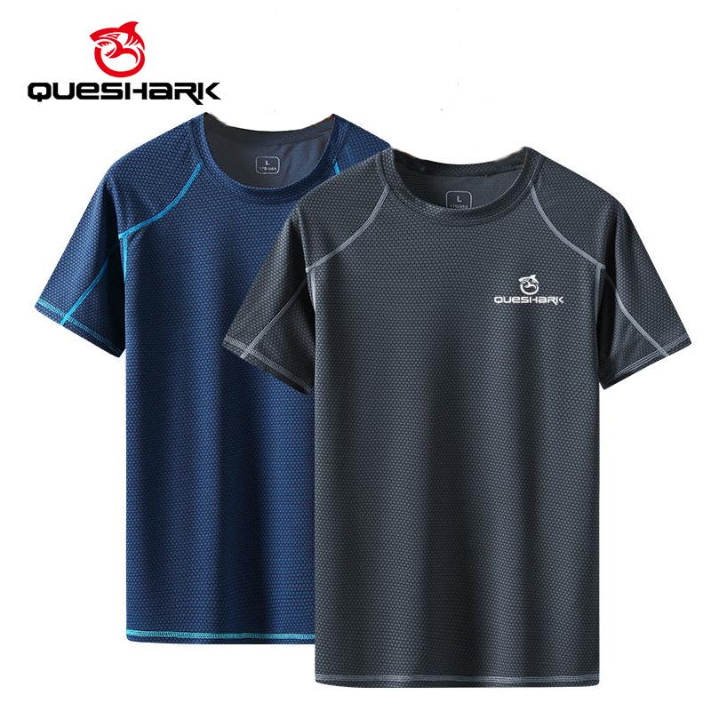 Queshark Mannen Sneldrogende Sport Running T-shirt Vissen Losse Korte Mouw Tops Fitness Gym Workout Tees Shirts Wielertrui M zwart